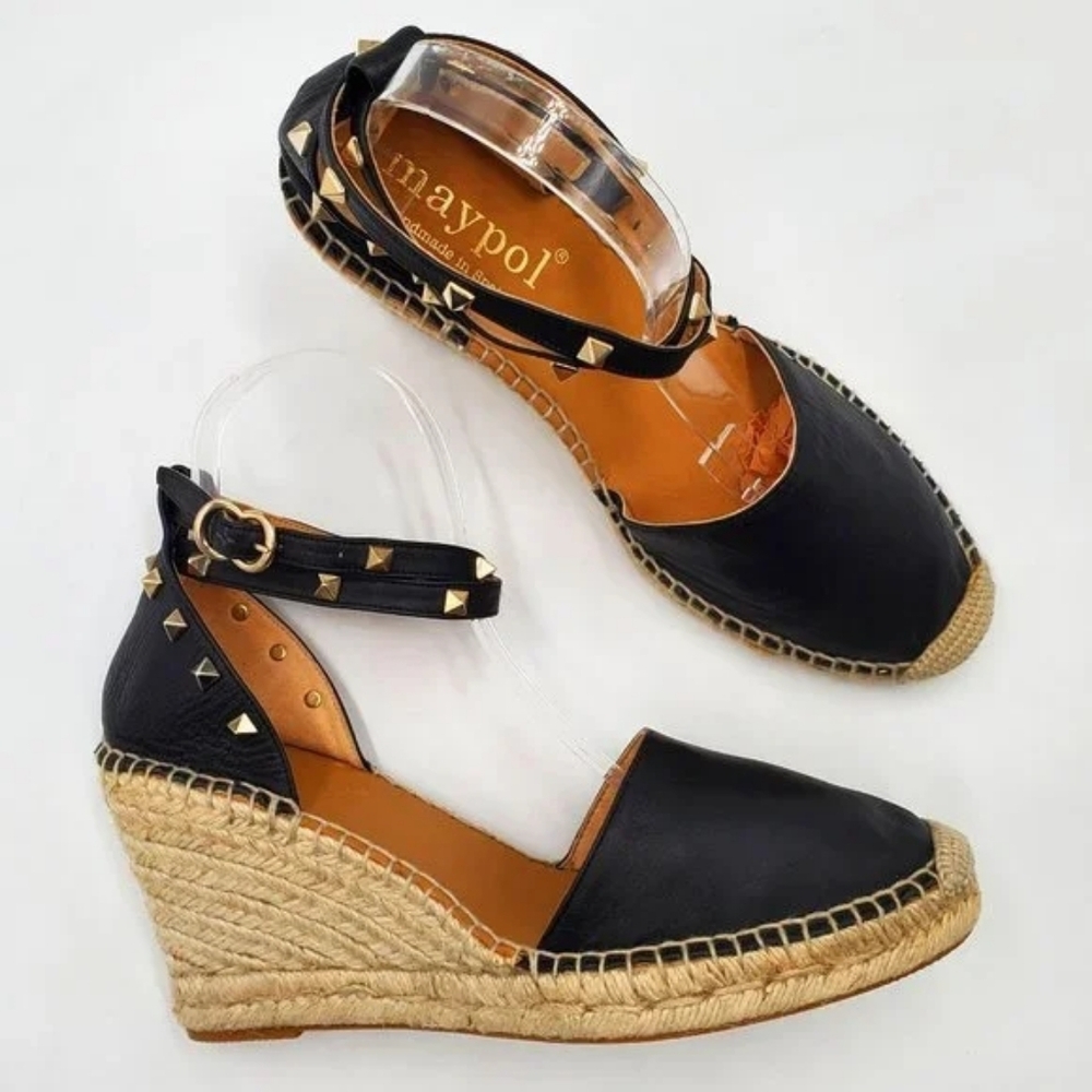 Maypol Leather Studded Espadrille Wedges - Size EU 40 / US 9-9.5